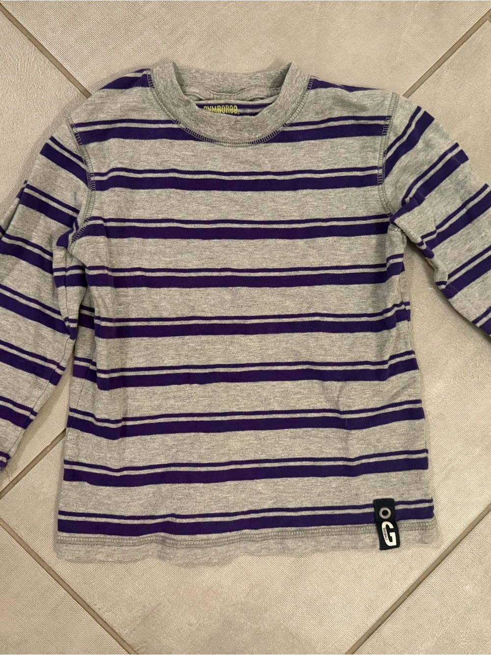 Gymboree Boys Gray Purple Striped Long Sleeve Shirt 3T 100% Cotton